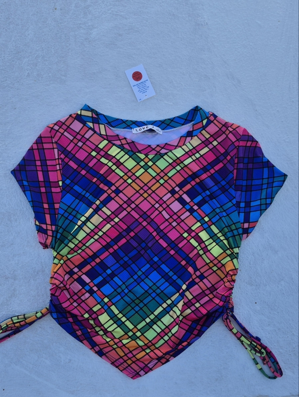 Handkerchief Hem Multicolor Geometric Crop Top